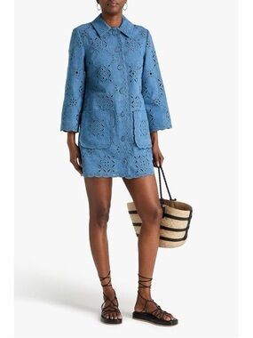 Veronica Beard Erilyn Eyelet Denim Shirt Dress Sea Glare NWT Size 2